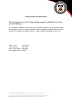 Complaints Policy and Procedure